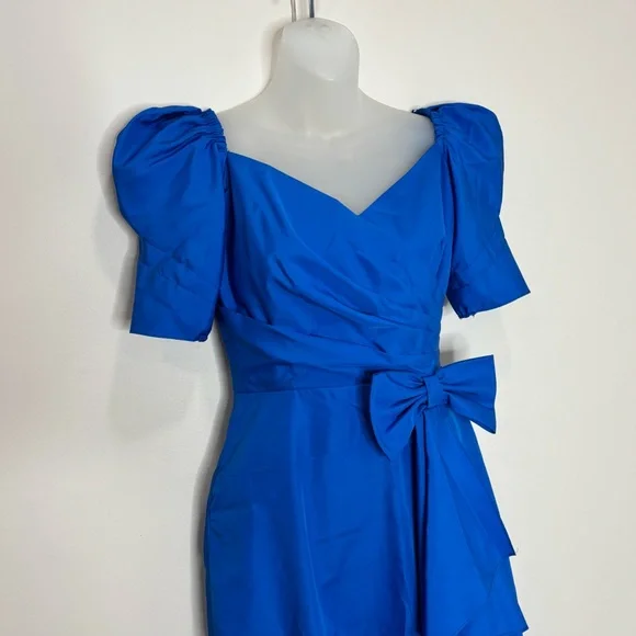 Vintage union made 1980’s Made in USA Royal Blue Dress Bow Retro gown ILGWU - Picture 2 of 8